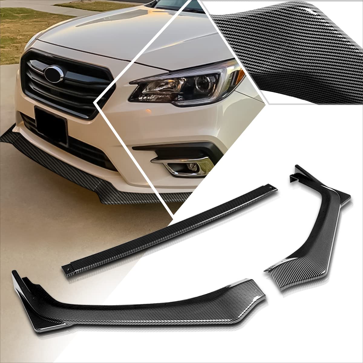 Amazon.com: 3Pcs STI-Style Carbon Look Front Bumper Lip Chin
